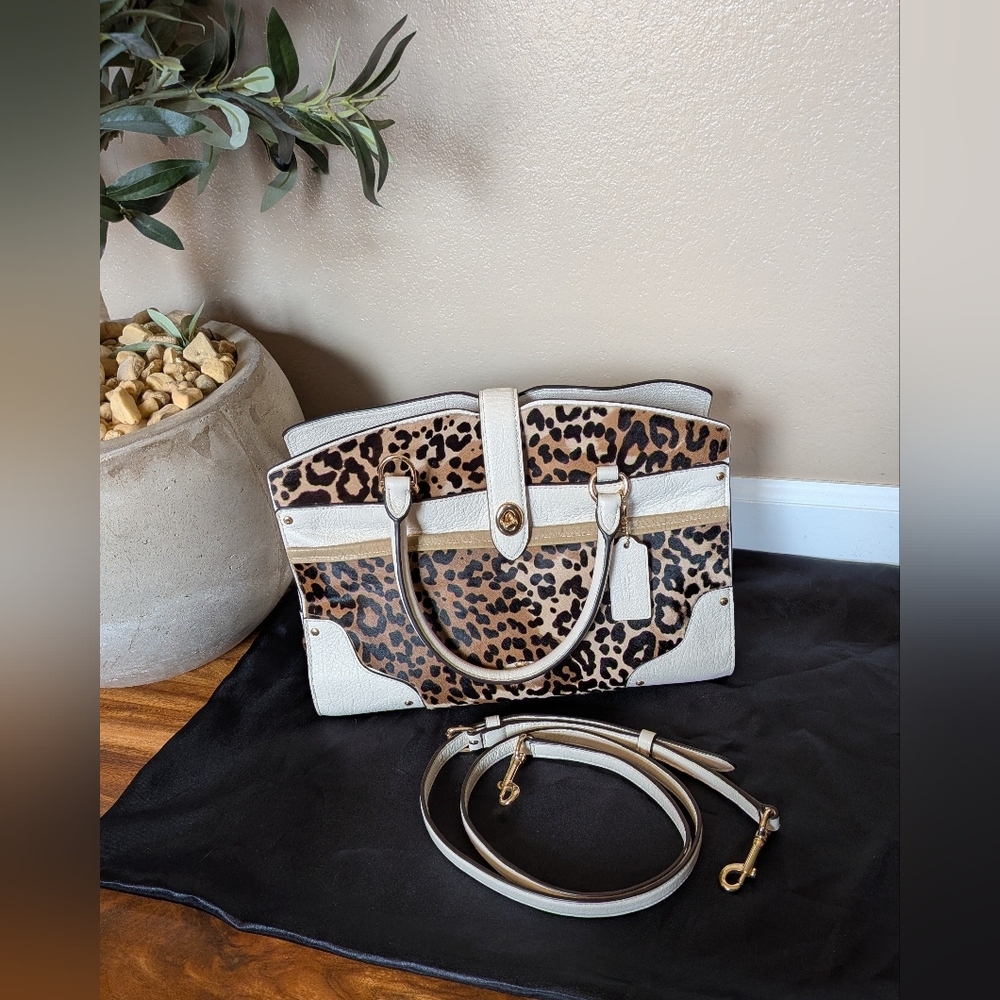 Coach Mercer 30 Satchel in Chalk with Leopard Printed Haircalf *Custom* Like New